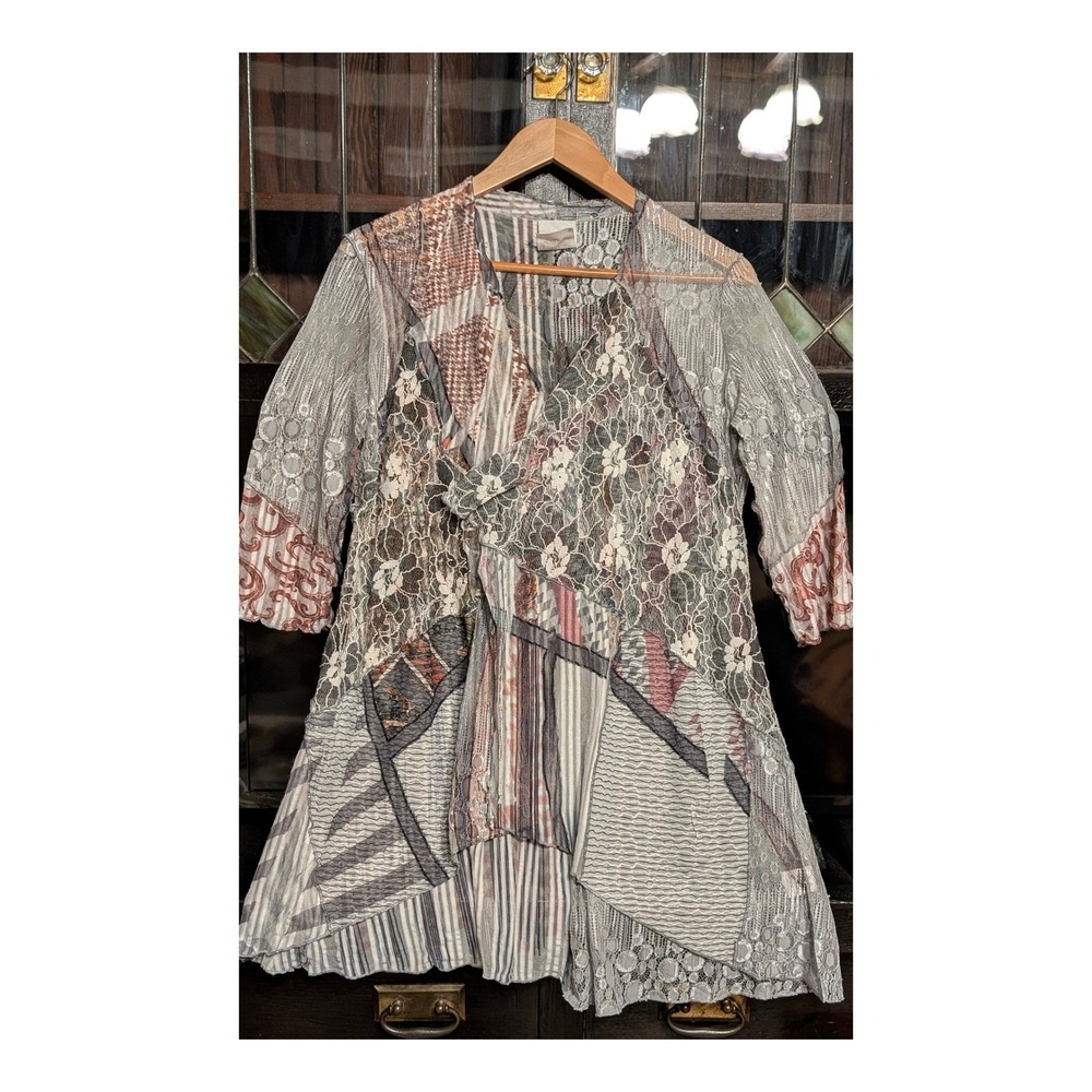 Fleur de Lis Sheer Patchwork Lace Cardigan Boho Fairy Romantic artsy eclectic S